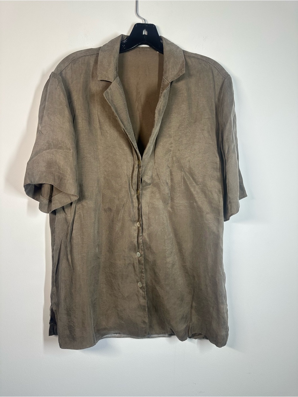 Nude Lucy - Brown Tencel Button Down Short Sleeve Shirt, Size XS